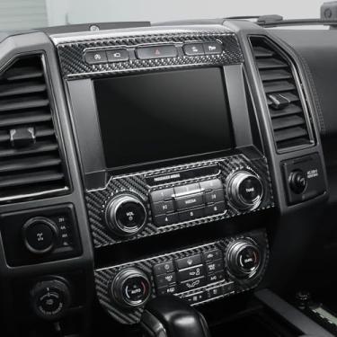 Imagem de BETTERHUMZ Adesivo decorativo de painel de controle de CD de ar condicionado para carro compatível com Ford F150 Raptor 2015-2020 para acessórios internos de console central de couro de carbono