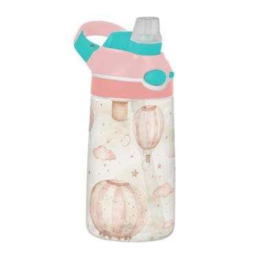 Imagem de xigua Bonito balão de ar quente Tritan garrafa de água com bico de silicone, 480 ml, portátil, à prova de vazamento, utensílios esportivos com botão bloqueável e alça larga