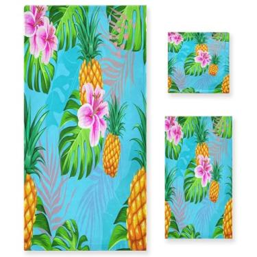 Imagem de xigua Conjunto de toalhas de banheiro de abacaxi tropical, absorvente macio, toalha de banho de 3 peças, toalha de mão, toalhas decorativas para banheiro, academia, hotel, praia, piscina