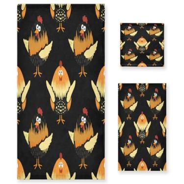 Imagem de xigua Conjunto de toalhas de banheiro de galinhas caprichosas toalha de banho macia absorvente de 3 peças toalha de mão toalhas decorativas para banheiro, academia, hotel, praia, piscina