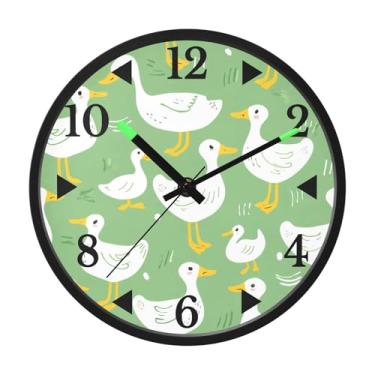 Imagem de STAYTOP Lindo relógio de parede LED de pato para quarto com brilho noturno, relógios de parede silenciosos de 30 cm para decoração de sala de estar, controle de som, relógio de parede moderno que