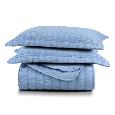 Imagem de Kit Colcha Cobre Leito Casa Scarpa Plissê Casal Seersucker Premium 3 Peças Maciez e Lev...
