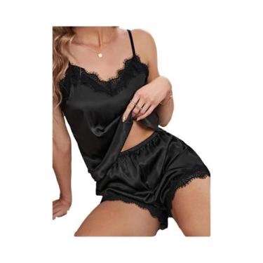 Imagem de Conjunto De Pijama Feminino De Seda Gelada Champagne Com Camisola Deco