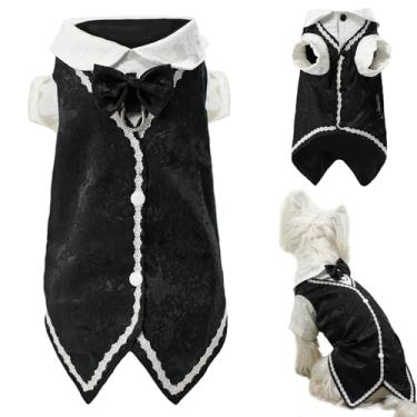 Imagem de Camisa de terno de smoking para cachorro com gravata borboleta, roupa formal de smoking para filhotes, cães pequenos, médios e gatos, fantasia (casaco de caule, pequeno)