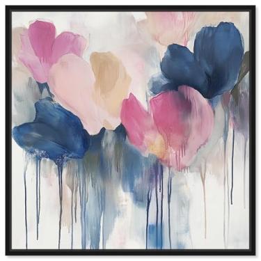 Imagem de Art Remedy Tela abstrata colorida, 61 cm x 61 cm, moldura preta, lágrimas de pétala I