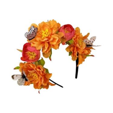Imagem de Tiara De Noiva Com Flores Artificiais E Borboletas, Faixa De Cabelo Pa