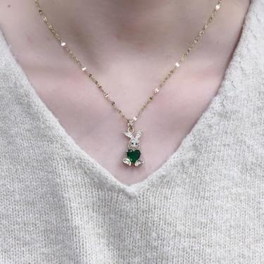 Imagem de Colar com pingente de coelho de calor de cristal para mulheres, banhado a ouro, delicado, zircônia cúbica, coelhinho, coração de animais do mês de nascimento, corrente de elos ajustáveis, joia de