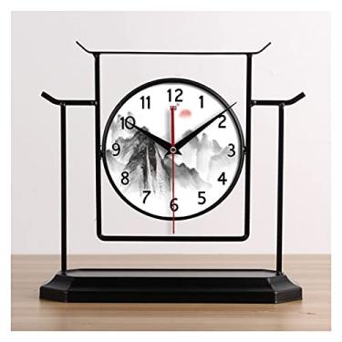 Imagem de Relógio de mesa, relógio de mesa, relógio de mesa, novos relógios de estilo chinês, decoração para casa, sala de estar, ornamentos, relógio retro, relógio de secretária decorativo de 30 cm (cor: 1)