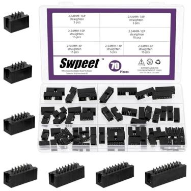 Imagem de Swpeet 70 peças 2,54 mm Pitch 6 8 10 12 14 16 18 pinos DIP IC Sockets Kit sortido adaptador DIP IC, conector de cabeçalho de caixa, conector de pino reto de fileira dupla para placa PCB