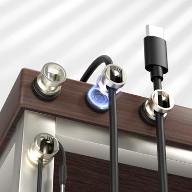 Imagem de Pacote com 6 clipes magnéticos para cabos, organizador de cabos magnéticos Maveek de aço inoxidável, gerenciamento de fio ajustável para fios de carregamento USB, câmera de mesa de escritório e carro