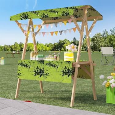 Imagem de Carrinho móvel de fornecedor de alimentos com dossel – Carrinho de mão leve de madeira, mesa de montagem fácil, 150 cm de largura, toalhas de mesa elegantes para venda de alimentos para pequenas