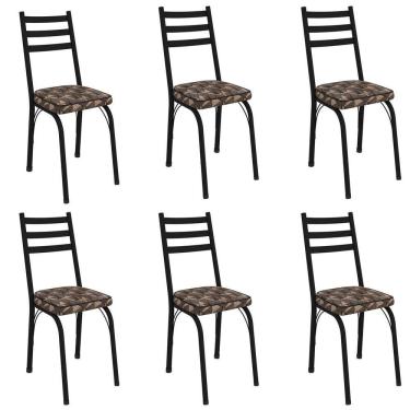 Imagem de Kit 6 Cadeiras Para Cozinha Tubular D-13 Nara De Aço Preto-mosaico Palha