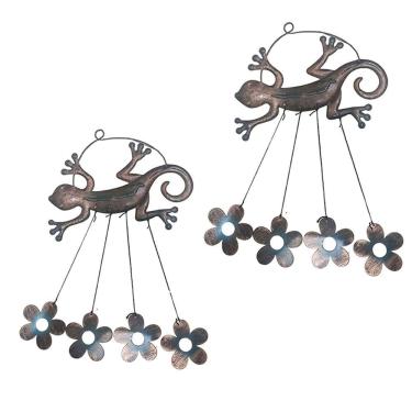 Imagem de Sino Dos Ventos Lagarto Flores Kit 2 Unidades Jardim Quintal Enfeite Decoraçao Ambiente Externo Varanda