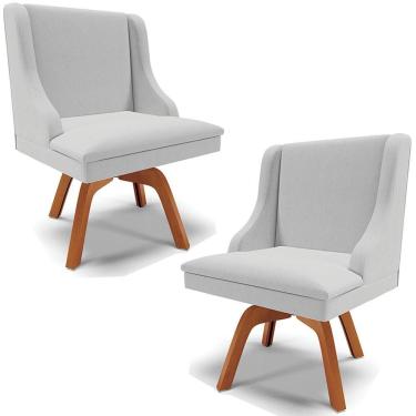 Imagem de Kit 2 Cadeiras Decorativas Sala De Jantar Base Giratória De Madeira Firenze Linho Cinza/natural G19 - Gran Belo