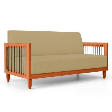 Imagem de Sofá Varanda Samoa Madeira Maciça 02 Lugares Com Cordas Náutica Linho Dourado - Desk Design