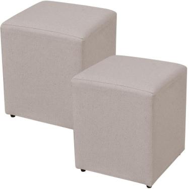 Imagem de Kit 02 Puffs Quadrado L02 Sala De Estar Linho Bege