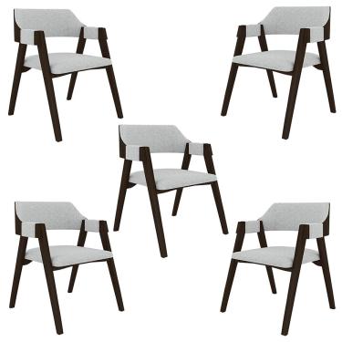 Imagem de Kit 5 Cadeiras Sala de Jantar e Jogos Carteados Madeira Maciça Poker Linho Cinza/Capuccino G42 - Gran Belo