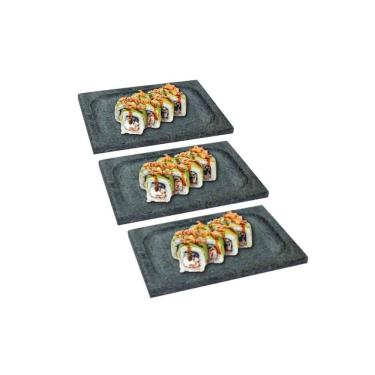 Imagem de Kit 3 Prato Retangular Bandeja De Servir Pedra Sabão 20X15Cm