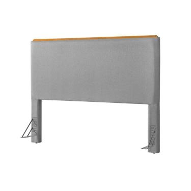 Imagem de Cabeceira Cama Box King 1,93m Estofada Detalhe Em Madeira Java Linho Cinza