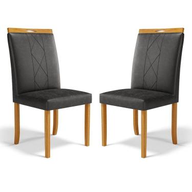 Imagem de Kit Com 2 Cadeiras Ana Madeira Maciça Estofadas Para Mesa De Jantar Courino Preto 503