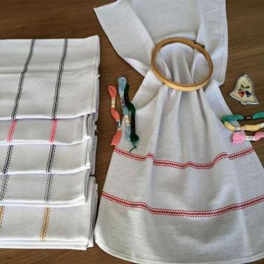 Imagem de Pano De Prato Lomaer Sacaria Barra Etamini P/bordar 12 Unds Branco