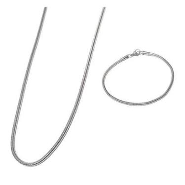 Imagem de Conjunto Cordão 60cm e Pulseira 20cm Masculino Rabo de Rato Prateado Aço Inox-Masculino