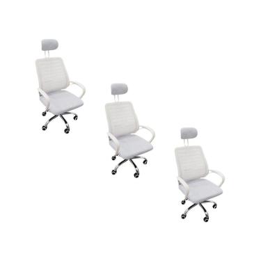 Imagem de Kit 3 Cadeiras Escritório Diretor Tela Mesh Encosto De Cabeça Branco