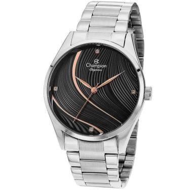 Imagem de Relógio Champion Feminino Prata Strass Preto Cn24655t