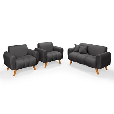 Imagem de Conjunto Dallas Namoradeira com Duas poltronas Em Linho Pes em Madeira