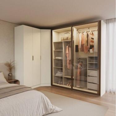 Imagem de Guarda-roupa Modulado de Canto Obliquo 3 Peças com 5 Portas Orion Cabecasa Madeira Originals Aveia/Reflecta