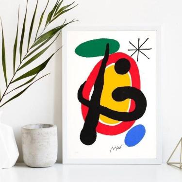 Imagem de Quadro Decorativo Arte Abstrata Miró 24x18cm Madeira Preta