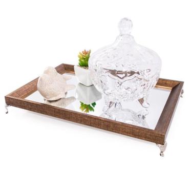 Imagem de Bandeja Espelhada Lavabo Banheiro G Madeira Dourada