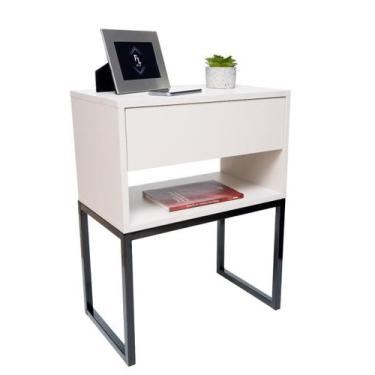 Imagem de Kit 2 Mesas Cabeceira Industrial Off White 30cm Base Preta - Fl Decor