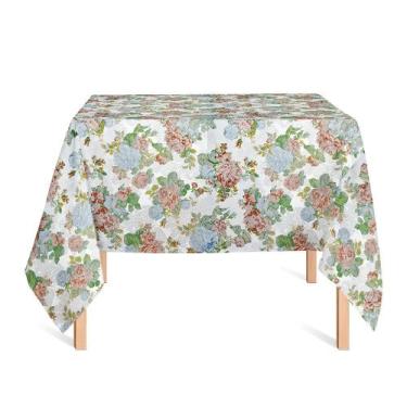 Imagem de Toalha de Mesa Quadrada em Tecido Jacquard Estampado Floral Rosa Envel