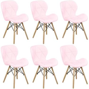 Imagem de Kit 06 Cadeiras Charles Eames Eiffel Slim Wood Estofada - Rosa Claro -