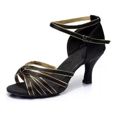 Imagem de Sapatos de dança com salto de seda de cetim latino para mulheres - J-O