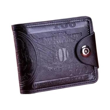 Imagem de Carteira De Couro Masculina Com Estampa De 100 Dólares, Fecho De Press