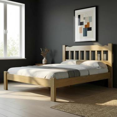 Imagem de Cama De Casal Com Colchão Queen Em Madeira Maciça Nogueira