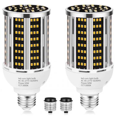 Imagem de Lâmpada de Milho LED 50W 2 pack, Branco Quente 3000K 6500LM Equivalente a 500W, Base Média E26/E39, Ideal para Áreas Amplas Internas