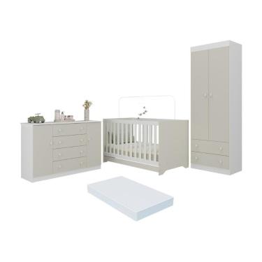 Imagem de Quarto De Bebê Completo Berço Americano 3 Em 1 Colchão Encanto Multimóveis MP4609 Branco-off White