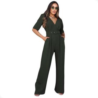 Imagem de Macacão Longo Flare Manga Pantalona Alfaitaria Duna Cinto - Laura e-Co