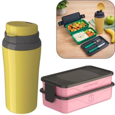 Imagem de Kit Marmita Fit Unitermi Talheres Divisórias Copo Térmico Miami 650ml 