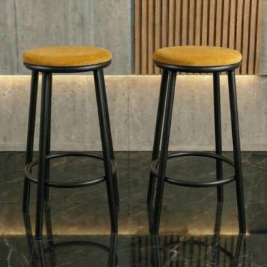 Imagem de Kit 2 Banquetas Alta Estofada Bancada Cozinha Suede Acabamento da estr