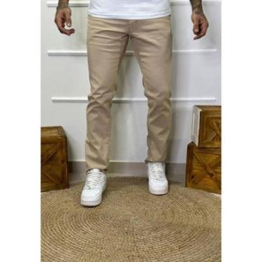 Imagem de Calça Masculina de Sarja Alfaiatada Skinny com Elastano Bege-Masculino