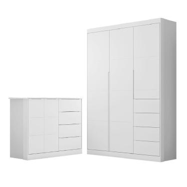 Imagem de Jogo De Quarto Infantil Guarda Roupa E Cômoda Eloá Branco - Phoenix