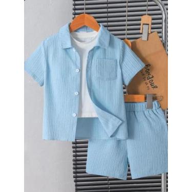 Imagem de Conjunto De Verão Masculino Com Camisa De Manga Curta Azul E Calças So