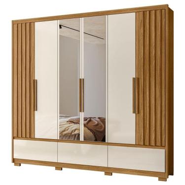 Imagem de Guarda Roupa Casal Amazonas 6 Portas Freijó Off White com Espelho - Moval