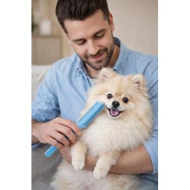 Imagem de Pente Com Navalha Para Caes Pet Corta E Penteia - FLUFFIE, AZUL