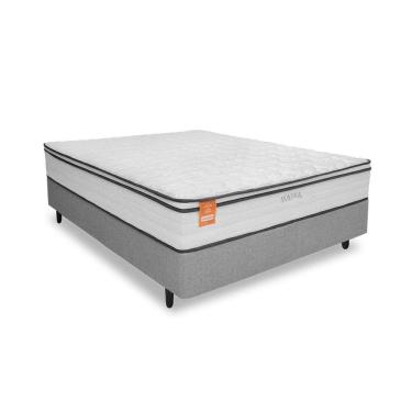 Imagem de Cama Box Casal Completa Montreal com Colchão Molas Ensacadas Cinza e Branco Inducol