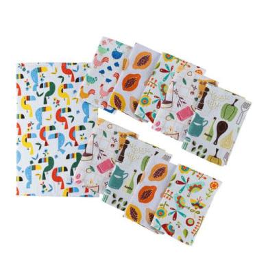Imagem de Kit 10 Pçs Pano de Copa Prato para Cozinha Seca Mais 35x55cm Estampado